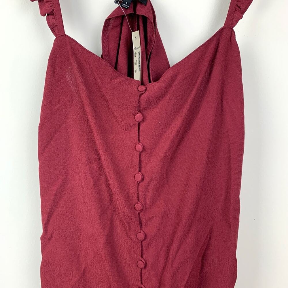 Madewell Maroon Ruffle Strap Button Front Top - Picture 4 of 6